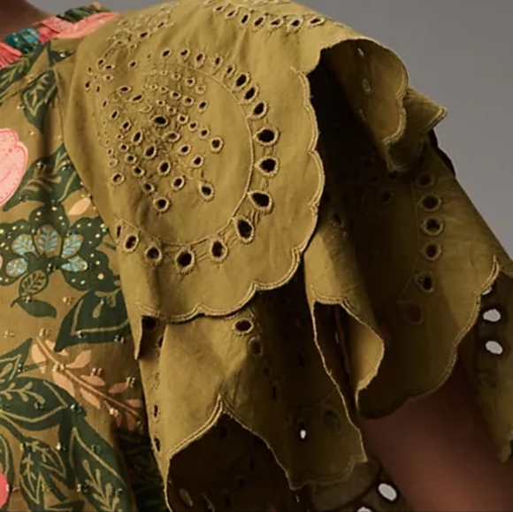 Anthropologie x FARM RIO Eyelet Short Sleeve Blouse Top Embroidered XS NEW - Picture 5 of 6